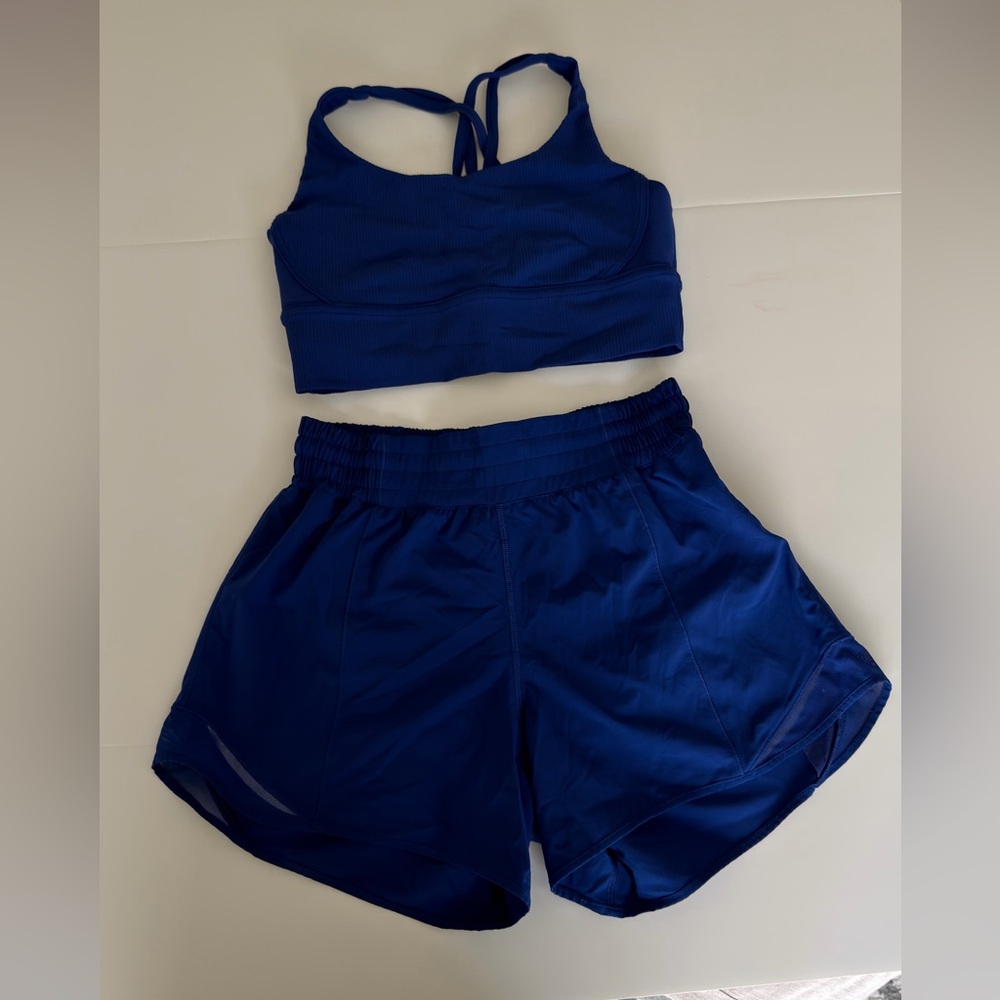 Lululemon Blue Athletic Crop Top and Shorts Set